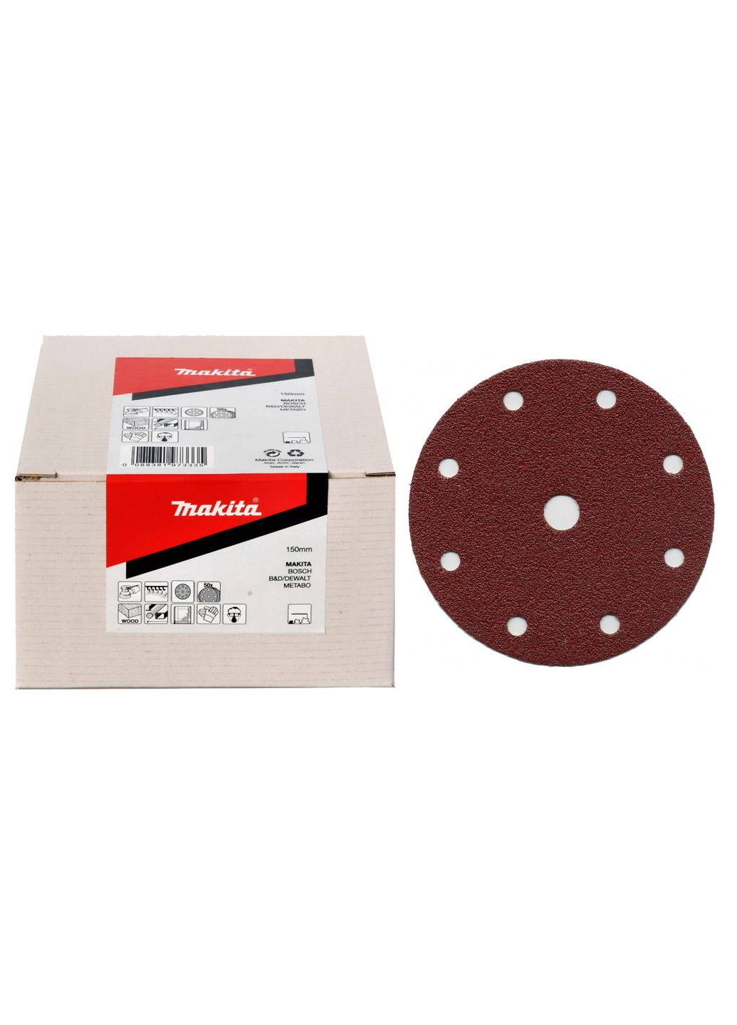 Набор шлифовальной бумаги P32605 (150 мм, 9 отверстий, К100, 50 шт) шлифбумага шлифовальный диск (7050) Makita (266817030)