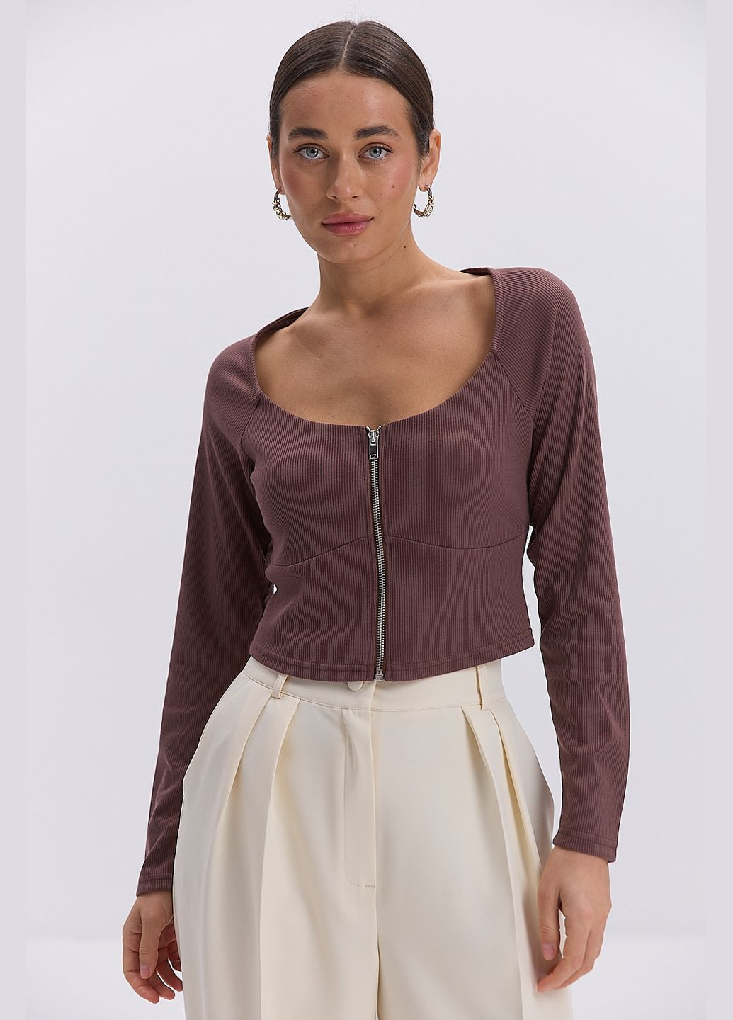 Укороченный женский лонгслив с молнией спереди Arjen (324635199)