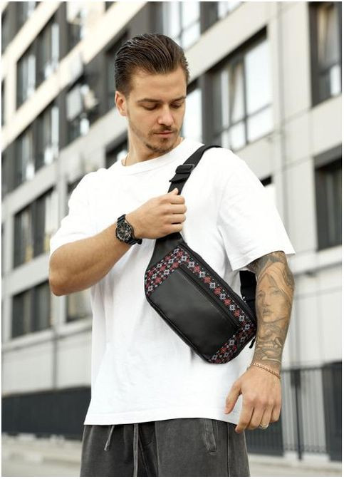 Сумка на пояс чоловіча з екошкіри бананка через плече для телефону та для документів дорожня велика Чорний 40650 Sambag (361660259)