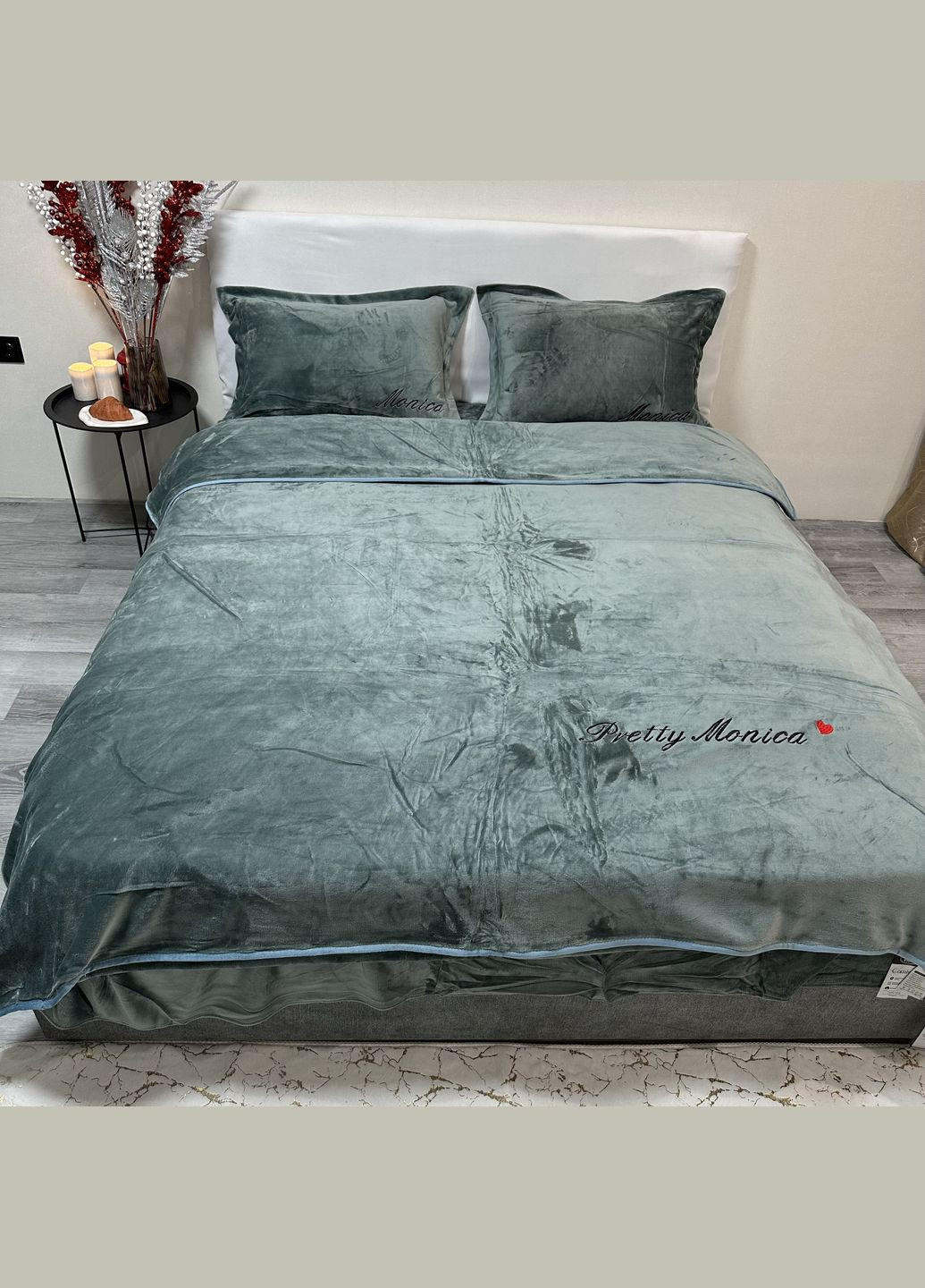 Велюровый набор постельного белья евро размер цвет аквамарин No Brand (315720952)