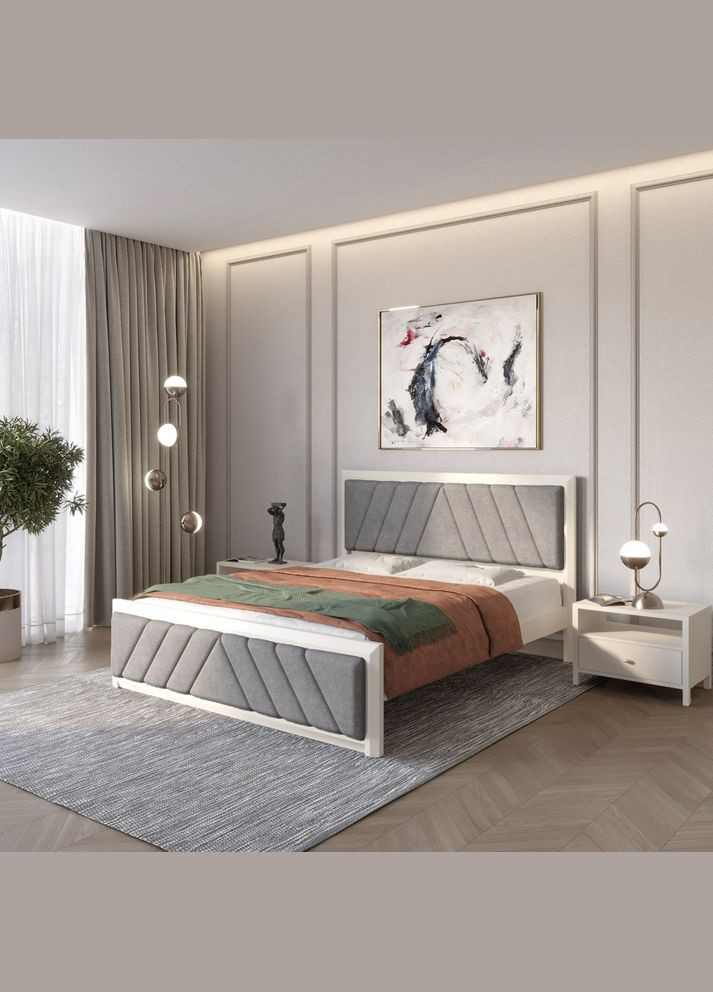 Двоспальне дерев'яне ліжко Барселона Б2 (S2005Y50R)/Аляска 93 (Сірий) 160х190 см (MBG-13604) Mebigrand (368282906)