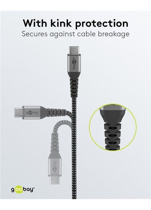 Кабель устройств USB Type C 2.0A M/M (папа/папа) 1.0m (USB2.0) 60W Textile Metal Cu Goobay (369646260)