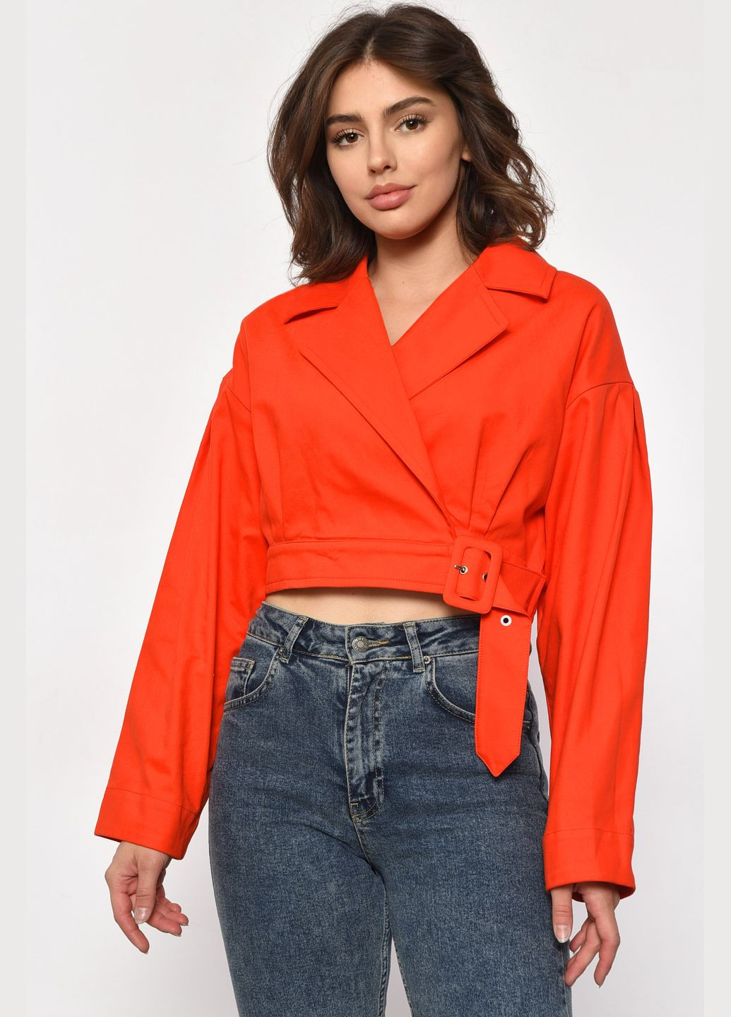 Коралловый женский пиджак женский кораллового цвета Let's Shop однотонный - демисезонный