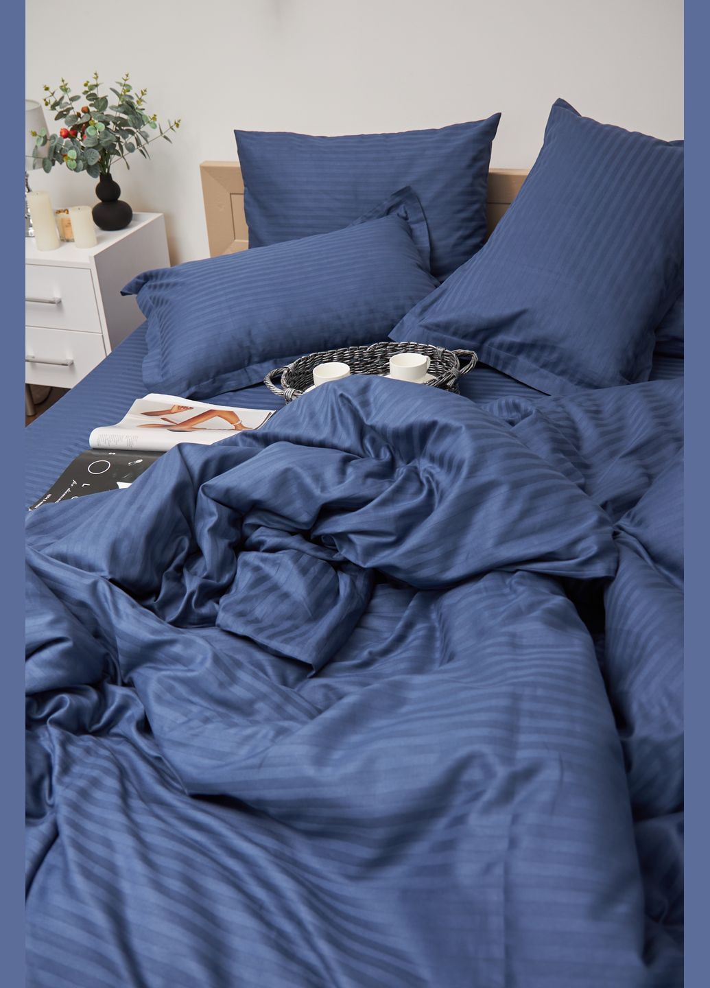 Комплект постельного белья полуторный евро 160х220 наволочки 2х50х70 Satin Stripe (MS-820000511) Moon&Star delfi blue (284416056)