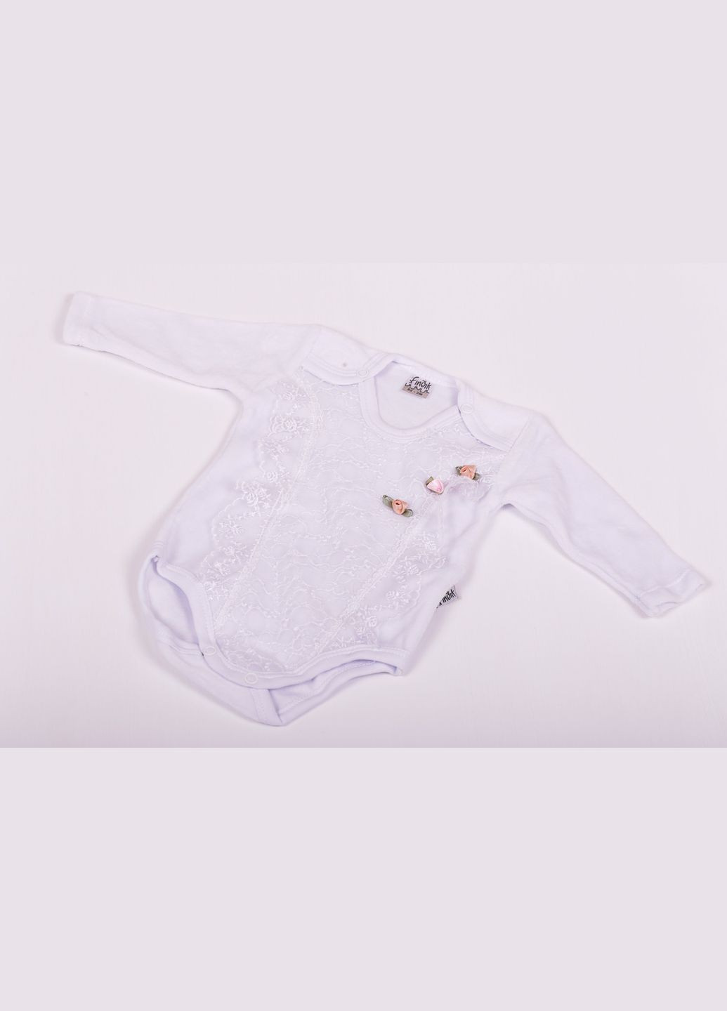 Боди с длинным рукавом для девочки велюр белое рюша MiniPapi 62 см (27527) BABYKROHA (297197563)