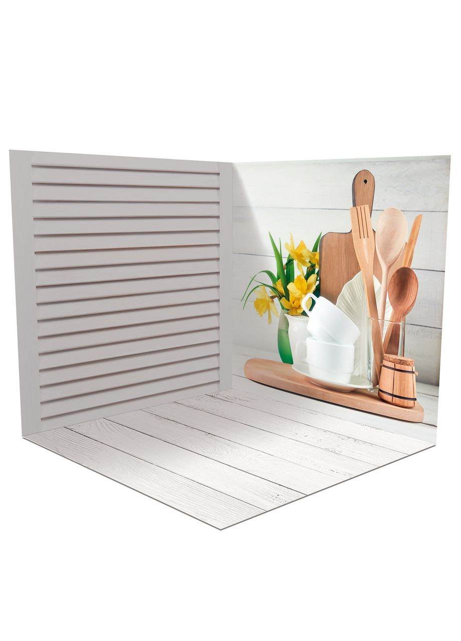 Виниловый фотофон 3D предметный, декор стены с жалюзи, зелёный газон и белая доска пол, 70×70 см, №58062 PhotoVinyl (354377421)