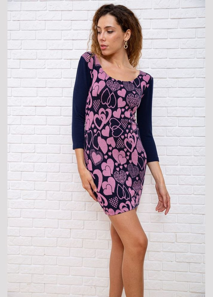Комбінована приталена коротка сукня, синьо-рожевого кольору в принт, 167r041-1 Ager