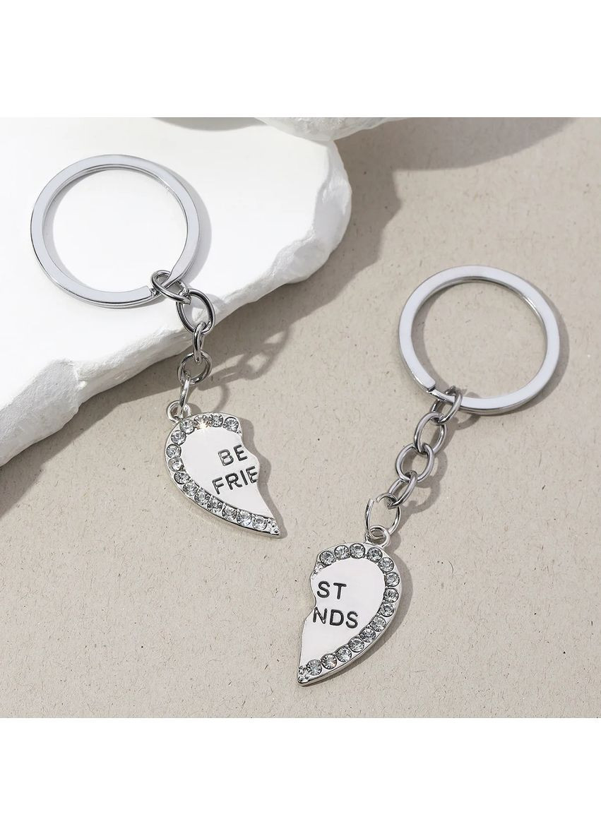 Брелки парні Best friends для двох подруг з кристалами дві половинки серця срібний колір No Brand (339869662)