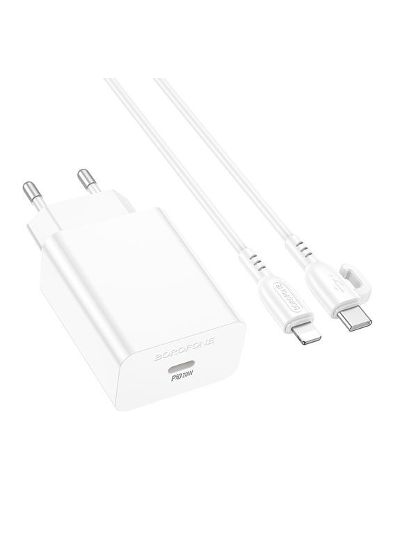 Мережевий зарядний пристрій з кабелем single port PD20W charger set(C to iP) (6941991111419) Borofone BA21A Pro Long journey (362219460)