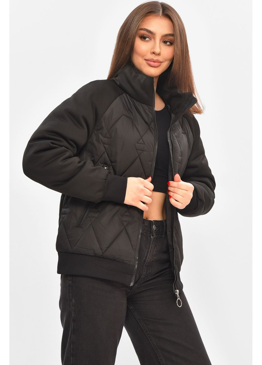 Чорна демісезонна куртка жіноча демісезонна чорного кольору Let's Shop