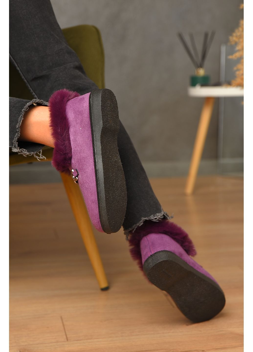 Фиолетовые тапочки женские на меху фиолетового цвета Let's Shop с мехом