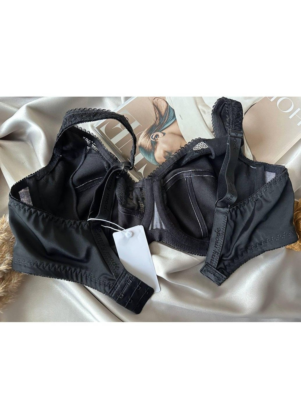 Чёрный бюстгальтер большого размера на чашку g, удобный большой лифчик без поролона Lanny Mode