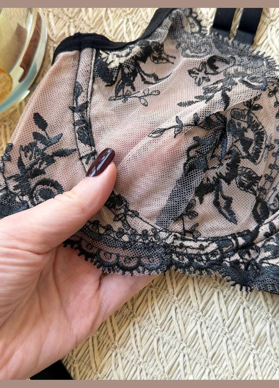 Чорний демісезонний спокусливий напівпрозорий комплект з мереживом No Brand