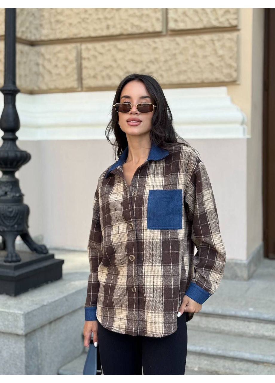 Сорочка у клітинку турецька байка з джинсовими вставками Україна (351505723)