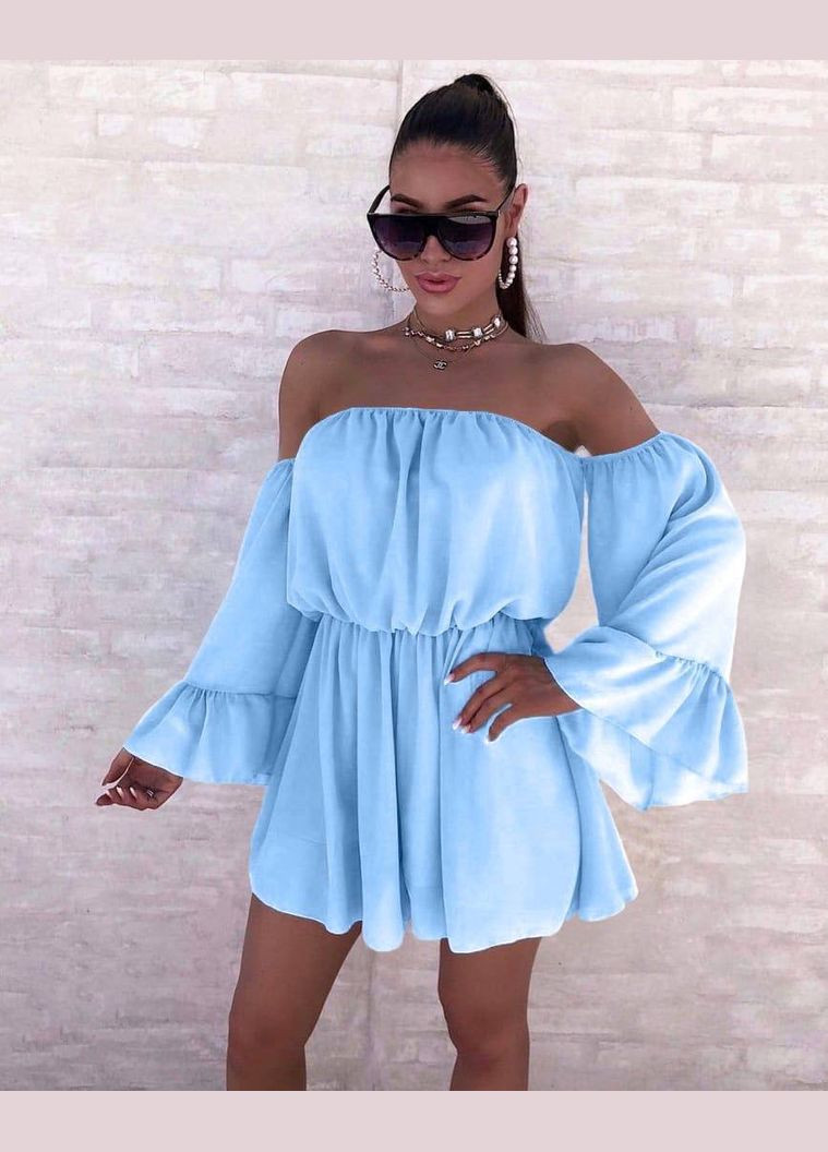 Блакитна ніжна шифонова сукня на резинках No Brand