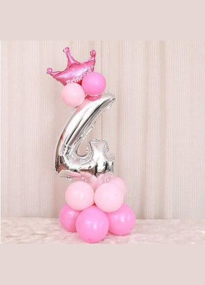 Композиція фольгована цифра "4" срібло з короною "Зроби сам" для дівчинки No Brand (302314094)