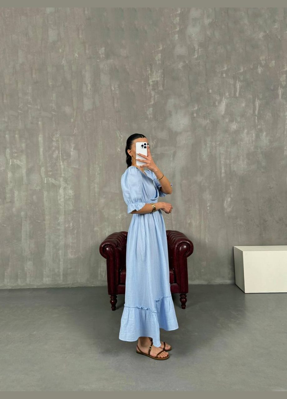 Голубое повседневный летнее макси платье Adelante однотонное