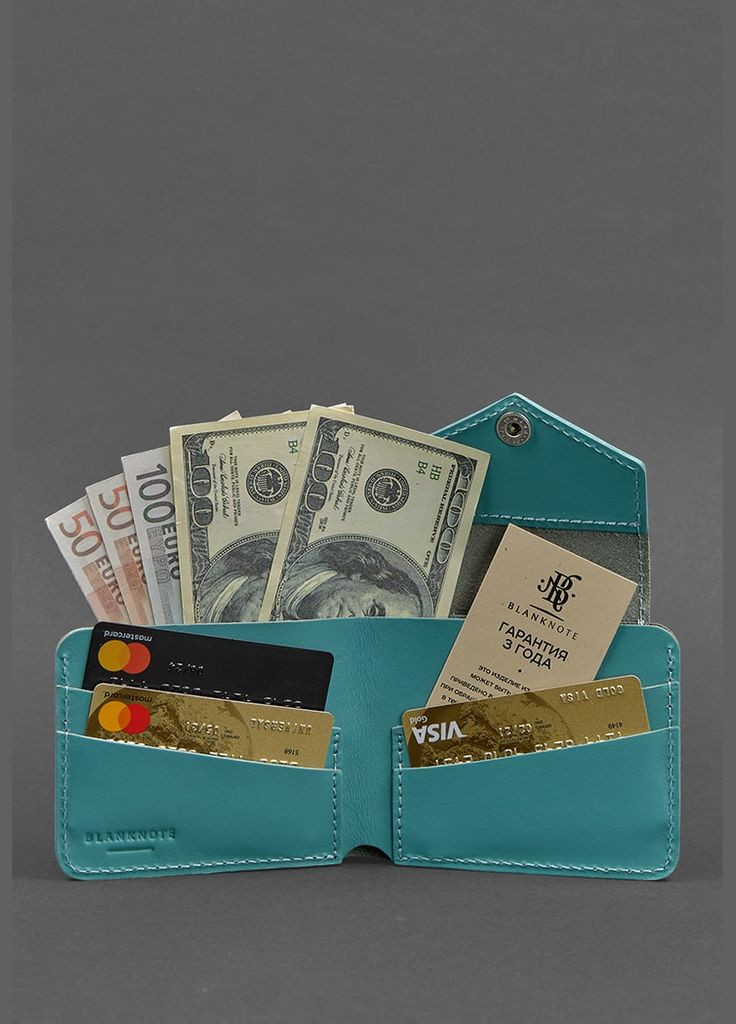 Шкіряне портмоне 4.2 на кнопці бірюзове (A-027410) BlankNote (328444992)