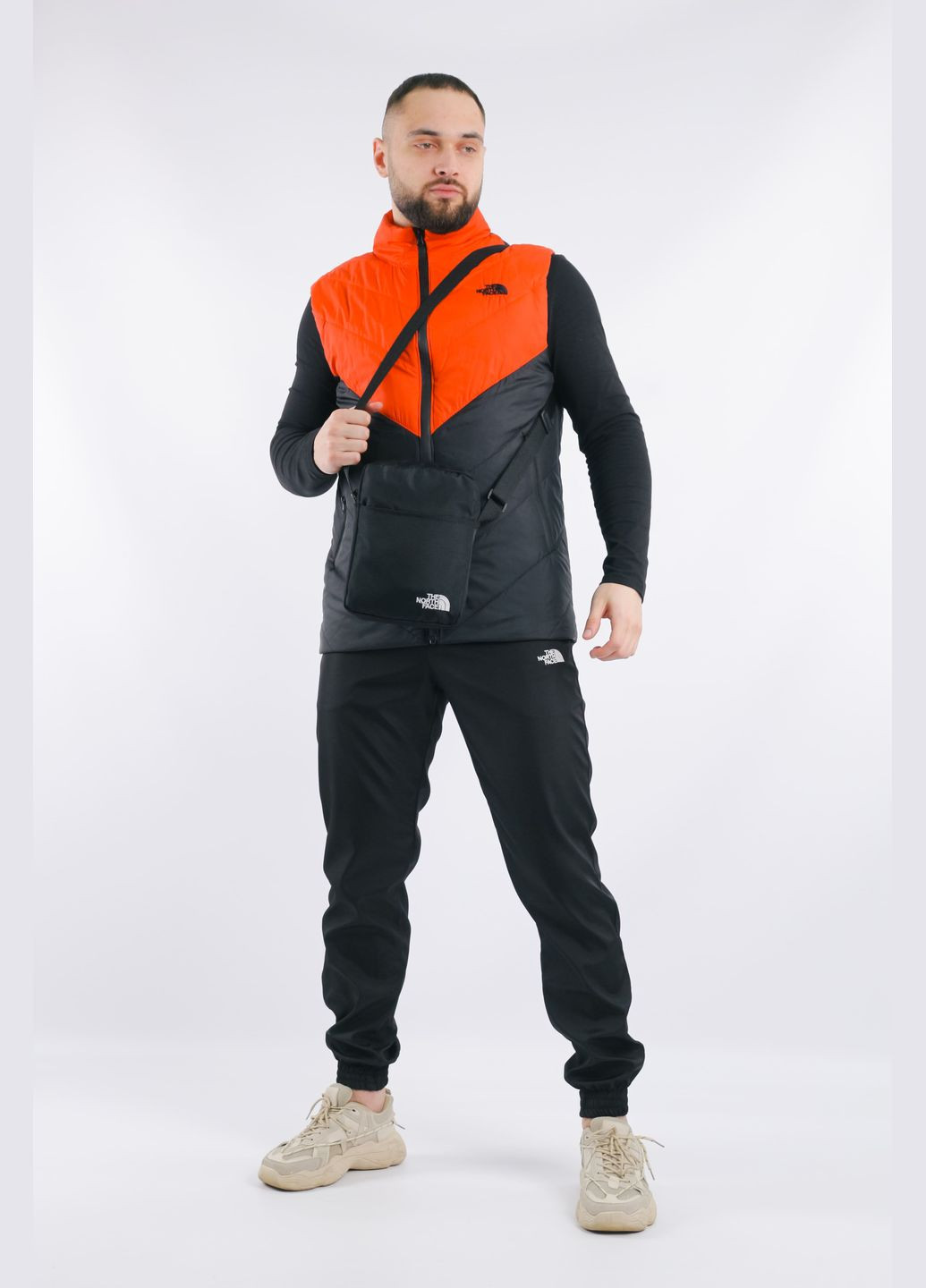 Оранжевый демисезонный комплект мужской "clip": жилетка оранжево-черная + штаны "president" черные. барсетка в подарок! No Brand
