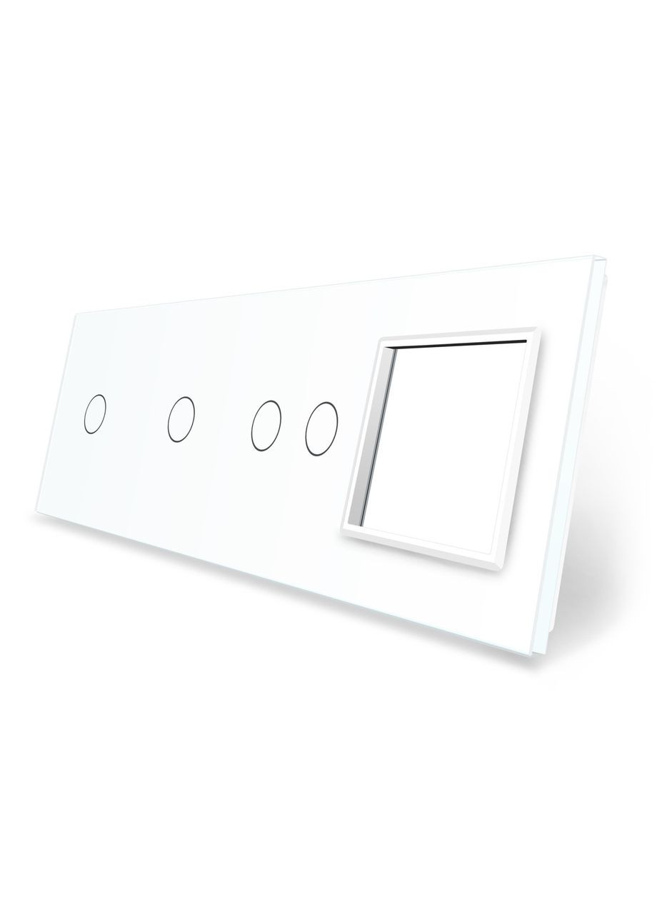 Рамка 4-постова для двох 1-сенсорних, одного 2-сенсорного вимикача і розетки (1-1-2-0), загартоване скло, біла, 294×80 мм Livolo (370971391)