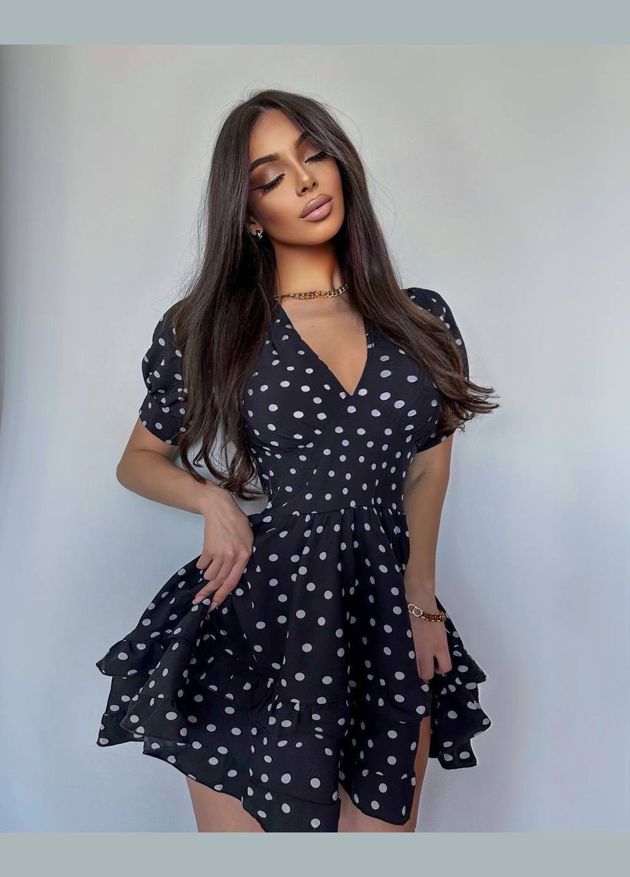 Черное кэжуал платье N.Family в горошек