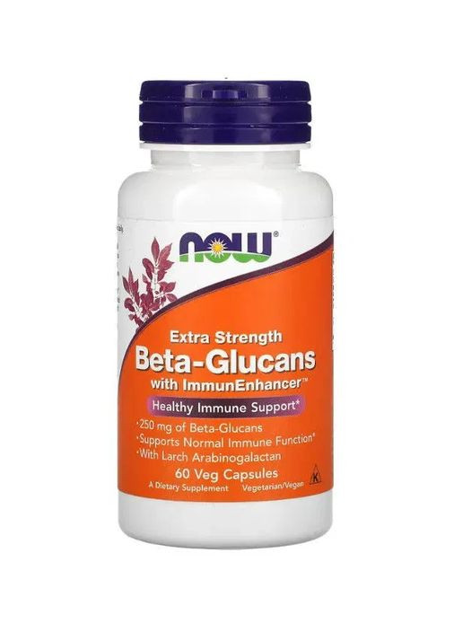 Бета-глюкан (Beta-Glucans with ImmunEnhancer Xtra Strength) 250 мг 60 рослинних капсул Now Foods (361117821)