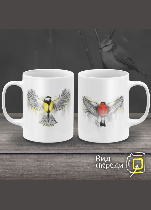 Парні білі чашки з принтом "Птахи" Кавун Чашка (316114217)