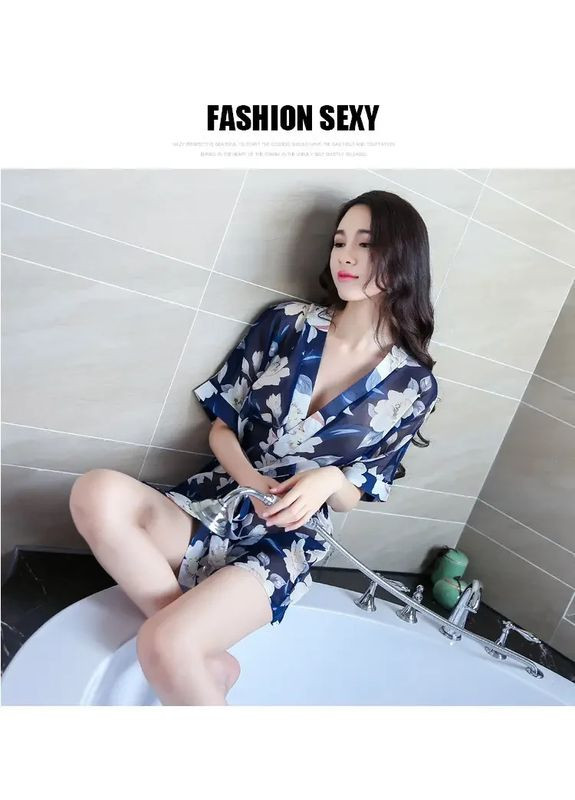 Шикарный халат. Короткий женский халат с абстрактным принтом. Летний халат с трусиками и поясом. China (360865981)