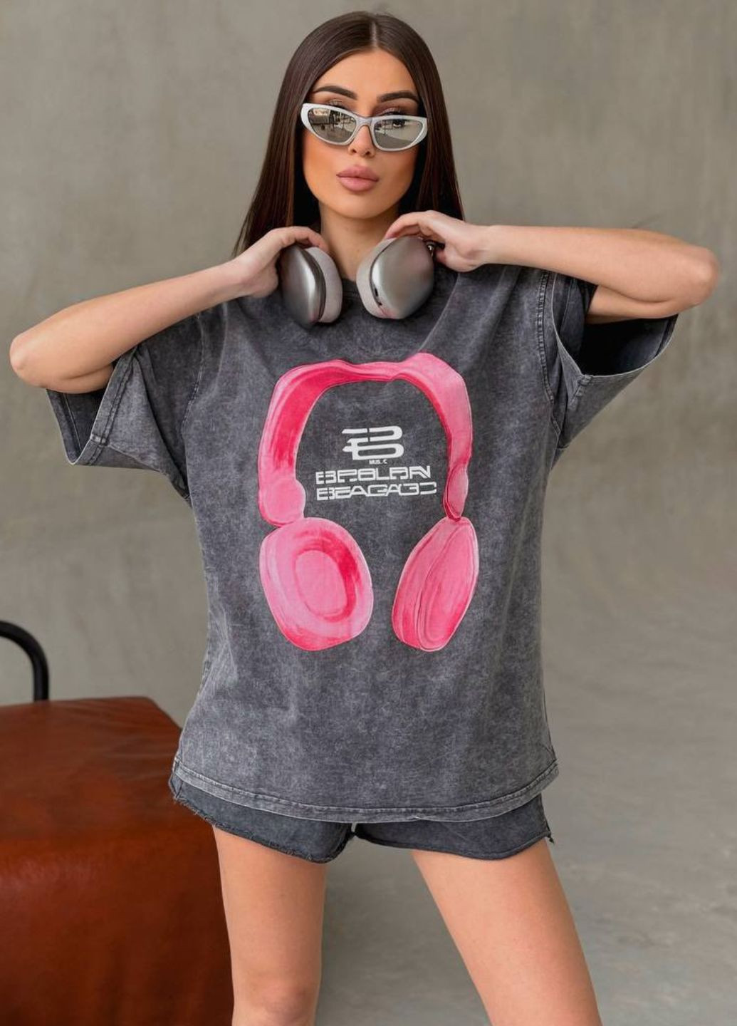 Базова повсякденна оверсайз футболка варенка з принтом та рукавами до ліктя Allthings - (344448281)