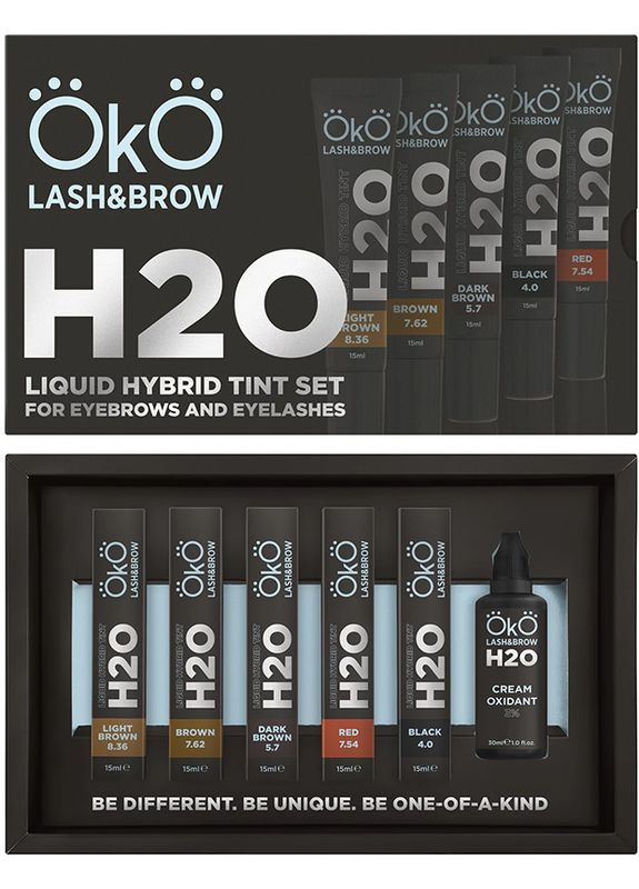 Набір фарб для брів та вій Liquid Hybrid Tint H2O з окисником, 5*15 мл OkO (352181074)