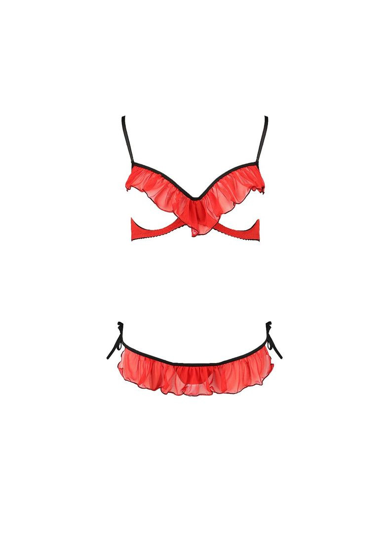 Красный демисезонный комплект белья cherry set openbra red - exclusive: открытый лиф, трусики-юбка - cherrylove Passion