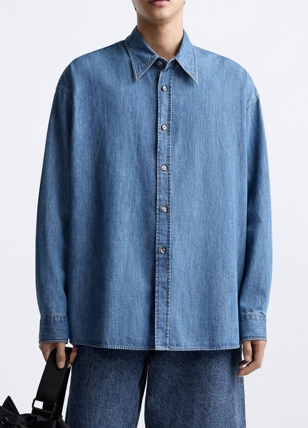 Синяя кэжуал рубашка однотонная Zara