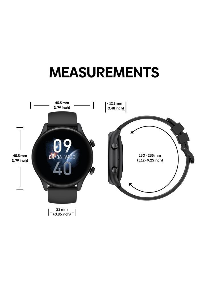 Смарт часы Btalk 3 Plus 1.39" HD Bluetooth звонки, пульсометр, SPO2, фитнес браслет – черный Zeblaze (351855100)