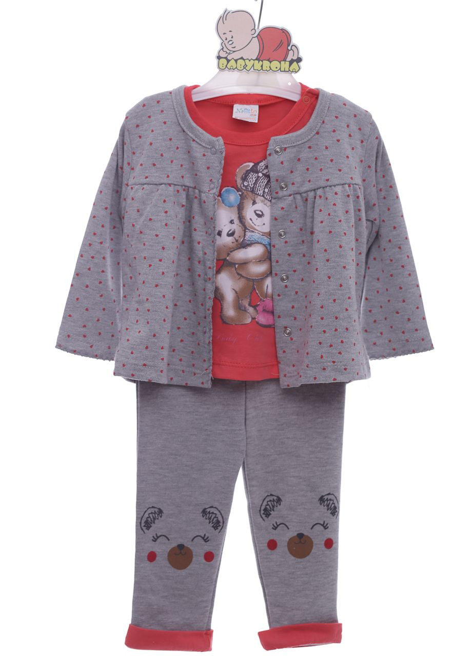 Красный демисезонный костюм тройка с длинным рукавом для девочки мишки красный 68 см (36853) BABYKROHA