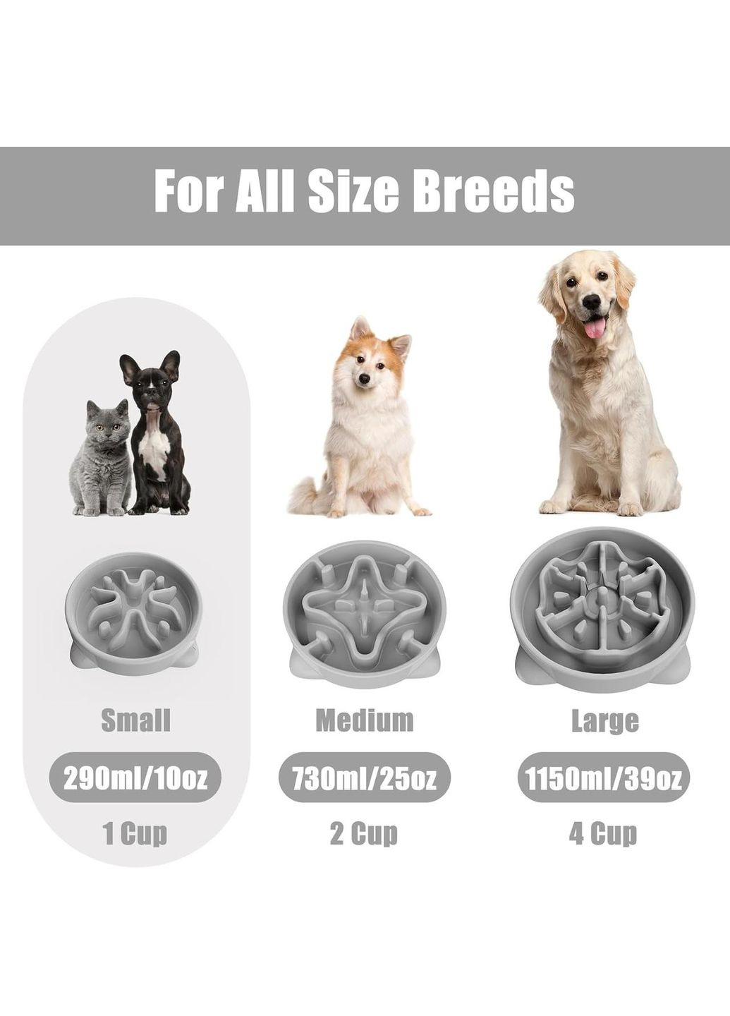 Миска для медленного кормления для маленьких собак и кошек TOKAYIFE S, серая 16.3 см, миска-лабиринт нескользящая No Brand (359380447)