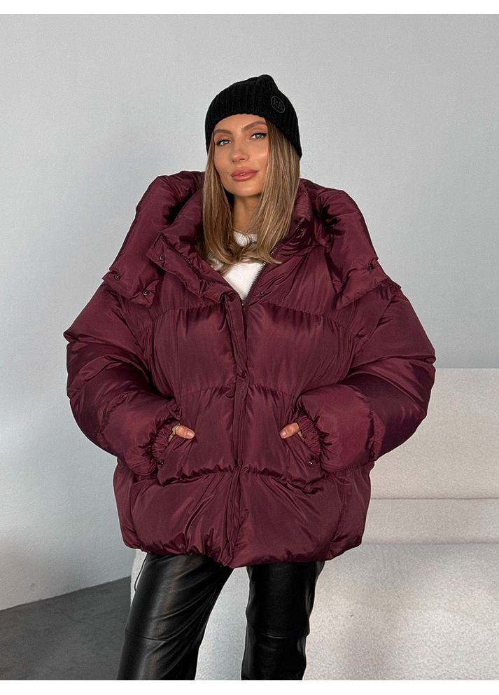Бордовая зимняя женская теплая куртка transformer с карманами и капюшоном (mil588) milirud