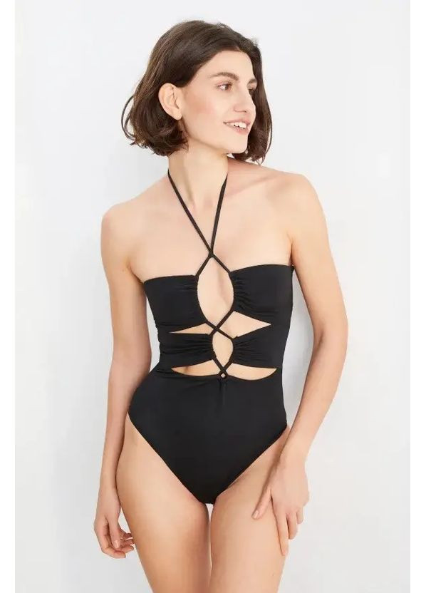 Черный красивый сплошной купальник слитный C&A суцільний купальник