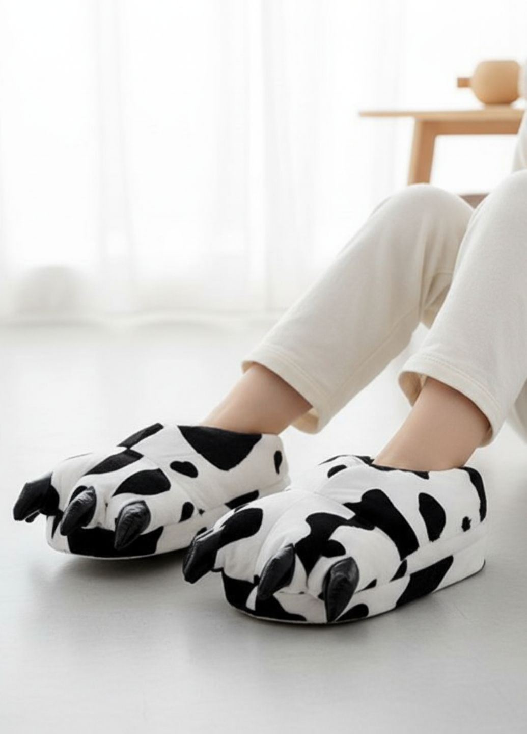 Черно-белые домашние тапочки лапы с когтями для девочек для кигуруми корова My Kigu