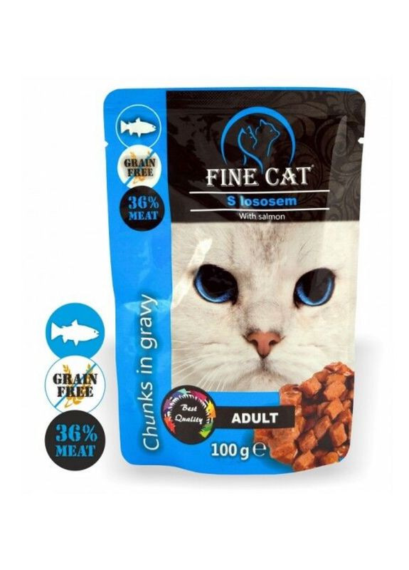 Консерва для дорослих котів 8002 зі шматочками лосося в соусі 100 г Fine Cat (271985283)