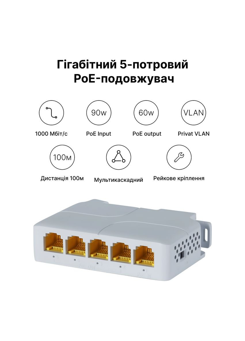 Гигабитный сетевой коммутатор PoE 1 in 4 out, DL-POE14GB, IEEE802.3af/at, PoE-удлинитель NanoConnect (317253259)