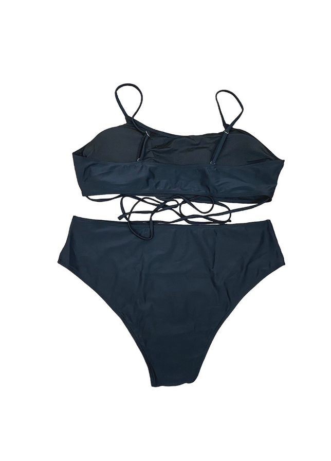 Чорний літній купальник жіночий роздільний чорний зі спідницею та високими плавками роздільний No Brand