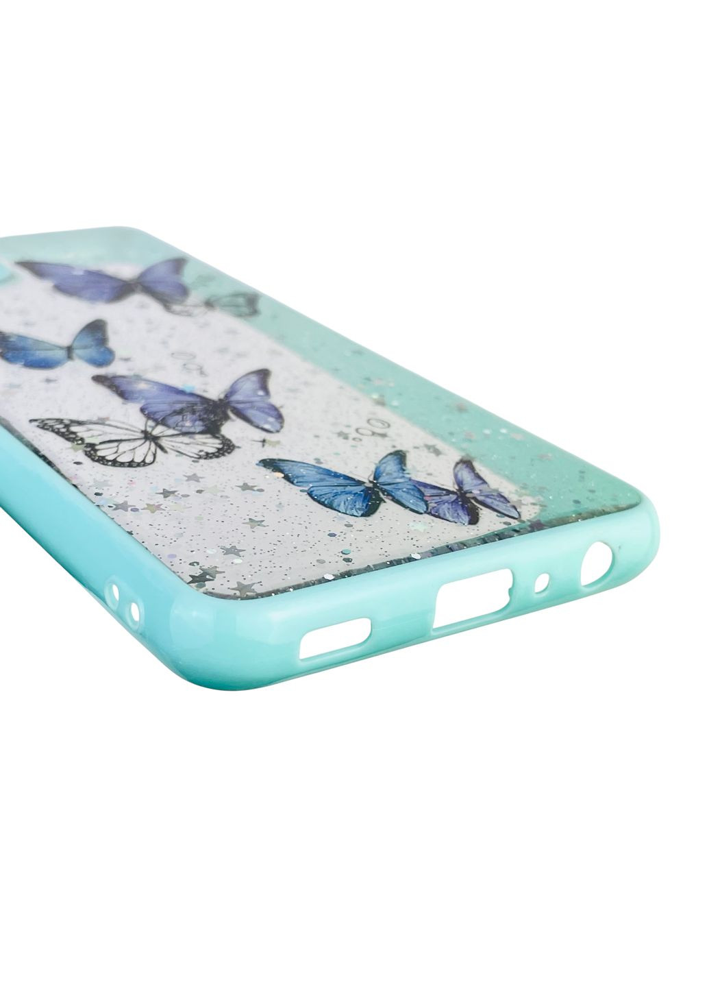 Чохол для Galaxy M22 4G (SM-M225F) з блискітками з метеликами на самсунг м22 4г бірюзовий Samsung (366388338)