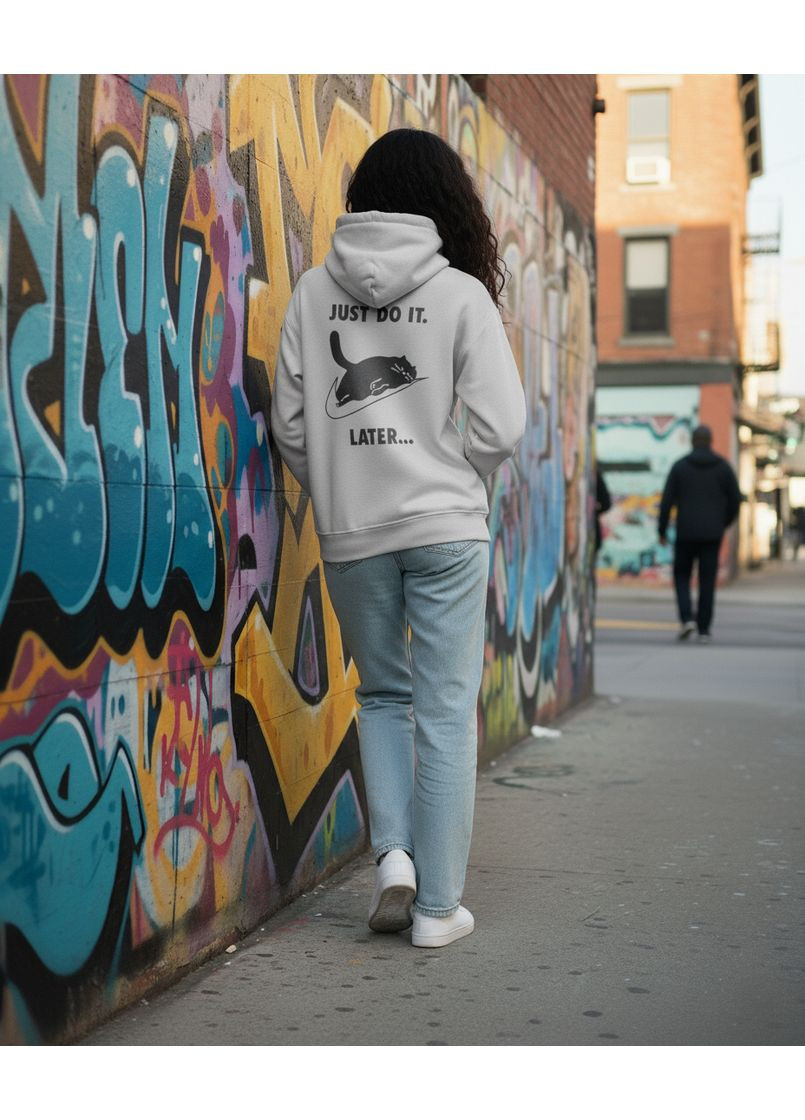 Худі Лео тринитка футер світло-сірий з принтом Just Do It later... шовкографія 4PROFI (365819677)