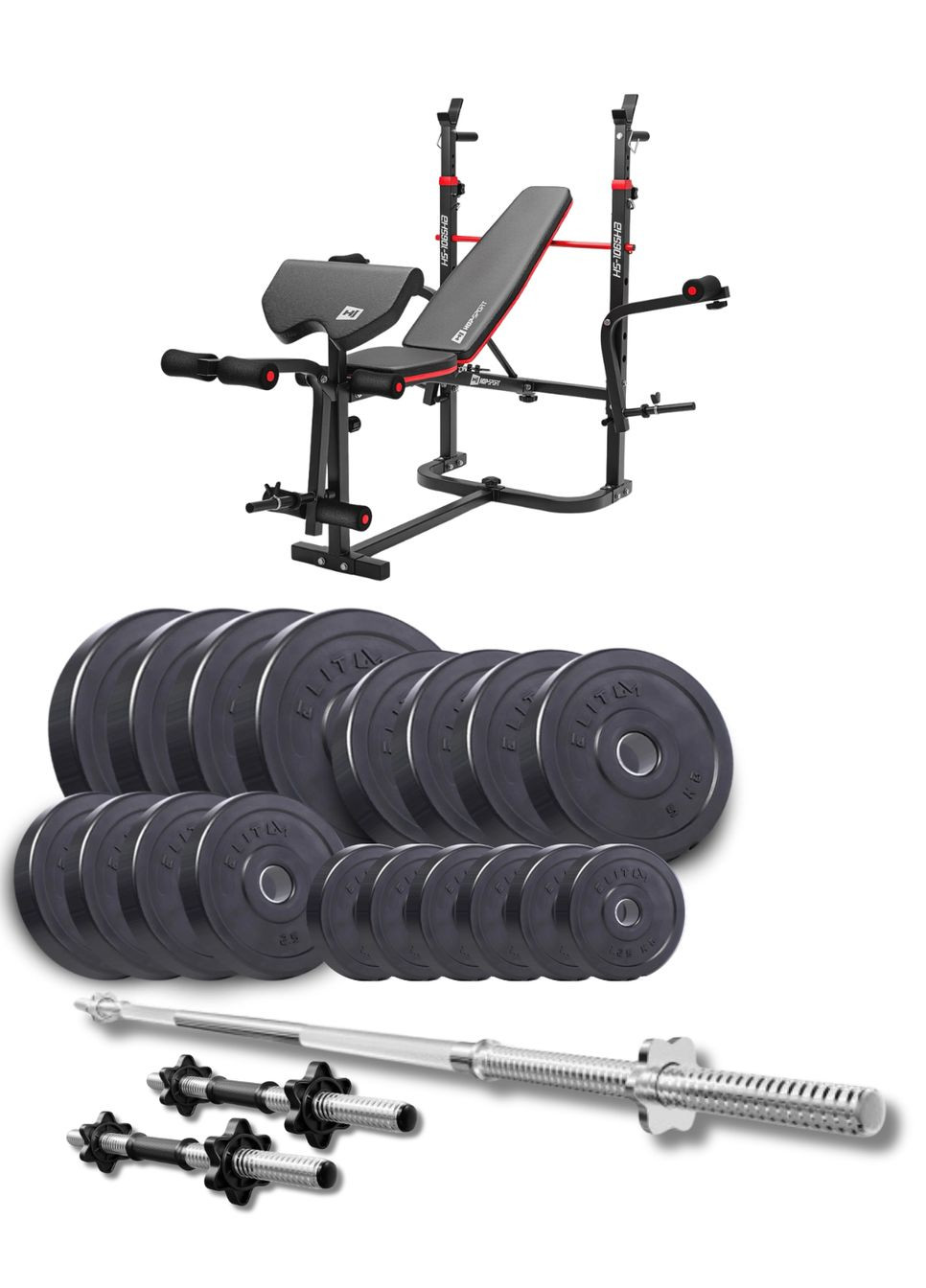 Набір Titan 89кг з лавою HS-1065HB Pro, штангою та гантелями Elitum (315141010)