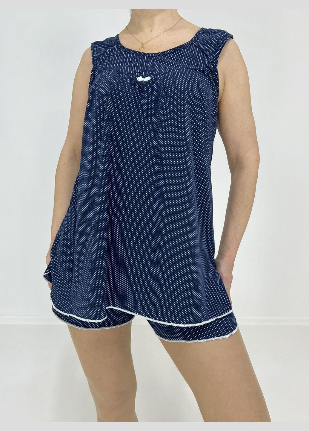 Темно-синяя всесезон комплект женский в мелкий горошек (майка + шорты) 58-60 синий 15348579-4 Triko