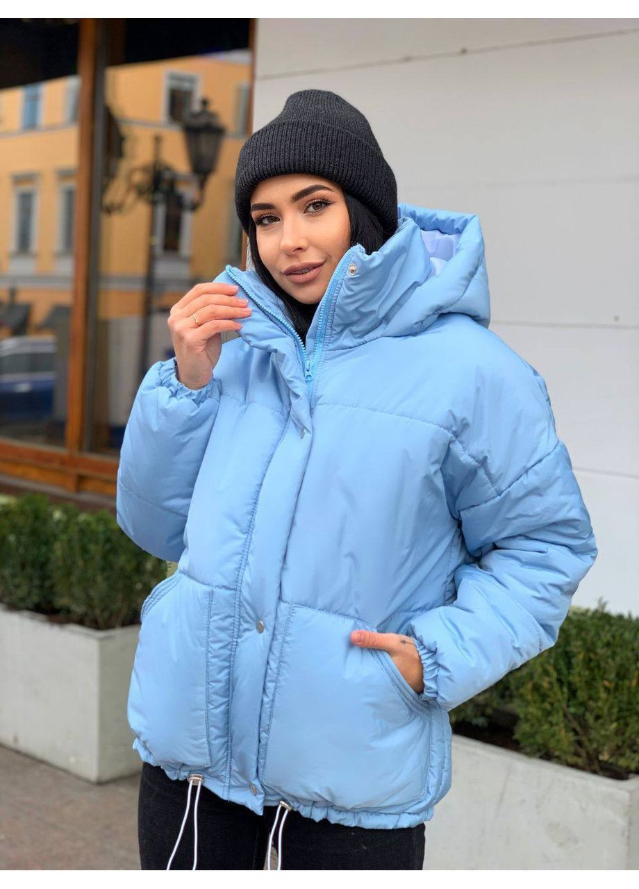 Голубая зимняя женская утепленная зимняя куртка с капюшоном. No Brand