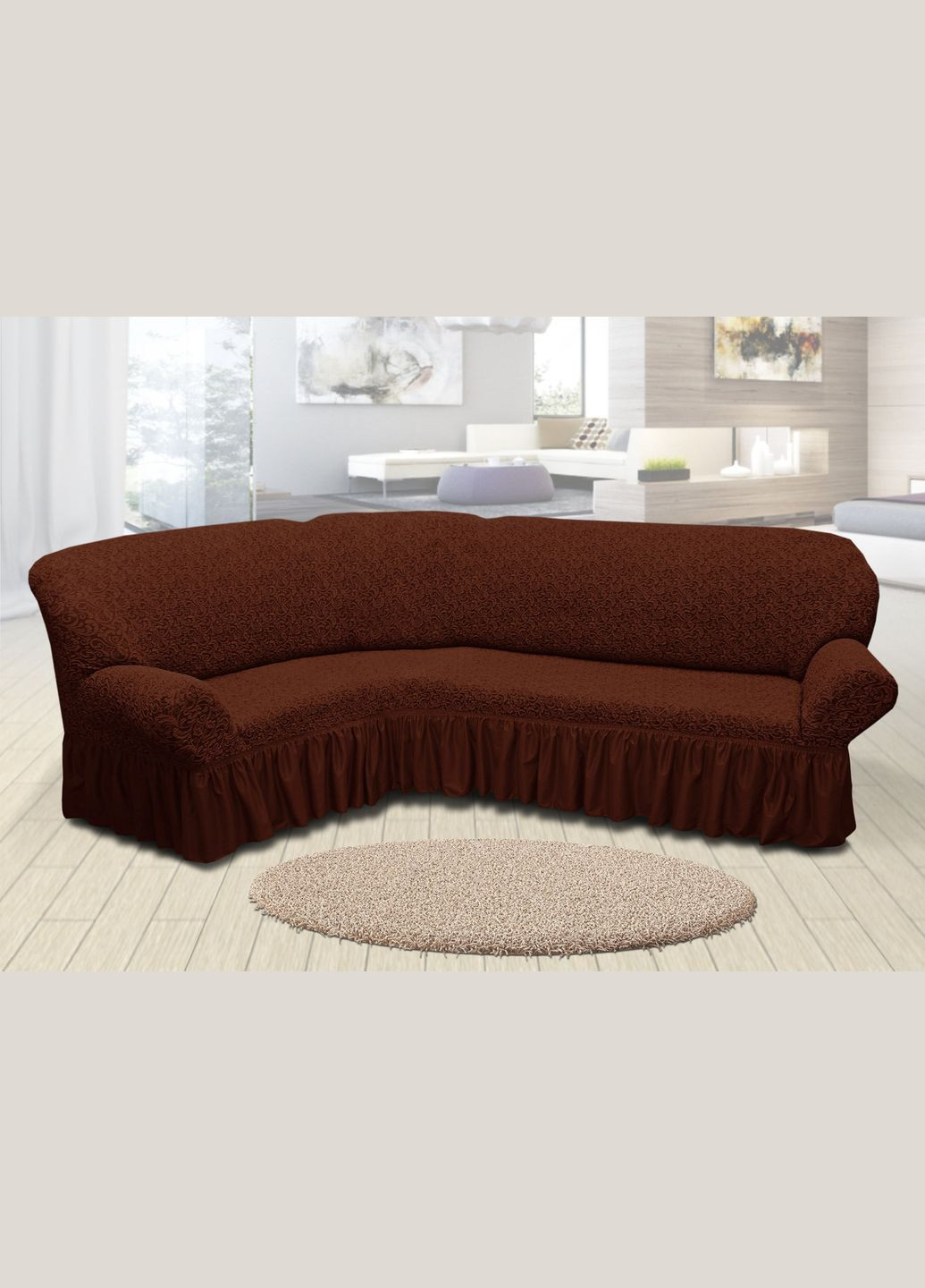 Жакардовий чохол на кутовий диван зі спідницею Kayra (318387565)