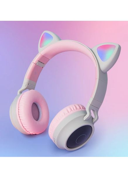 Бездротові Bluetooth-навушники котячі вушка Навушники W27 Cat ear headphones з мікрофоном сіро-рожеві Hoco (353497636)