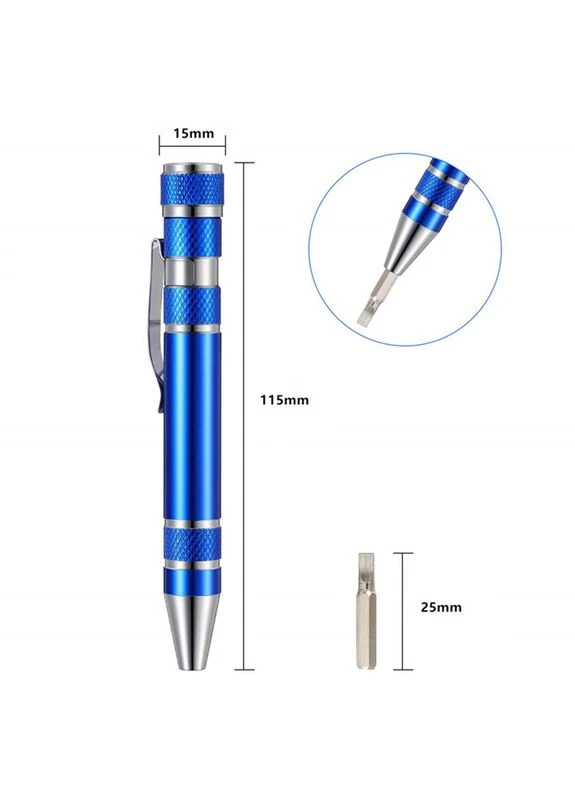 Отвертка + 8 бит в виде ручки/прецизионная/карманная/алюминиевая Blue No Brand (322567114)