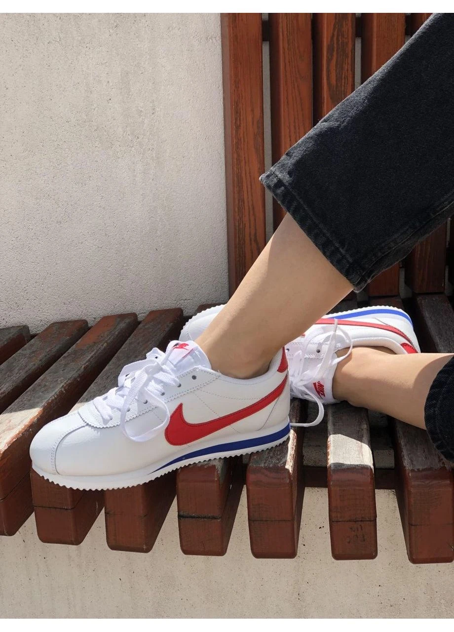 Белые демисезонные кроссовки мужские nike cortez white red найк кортез белые No Brand